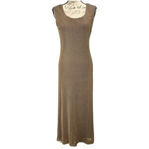 Vintage 90s Gold Glitter Mesh Overlay Maxi Sheath Dress Size 6 / M